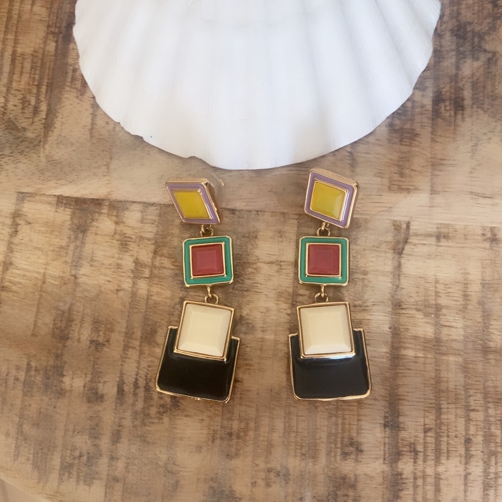 Vintage Kate Spade, Enamel and Jewel Statement Drop Earrings